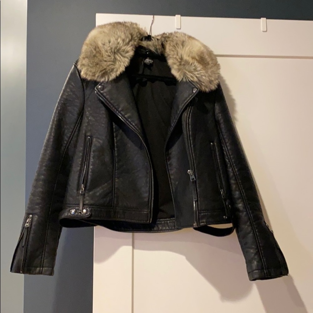 Faux Leather Faux Fur Jacket